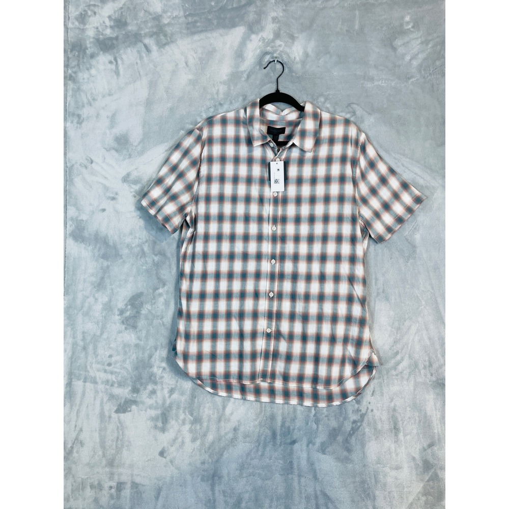 Magaschoni Man Button Down Shirt Mens M Multicolor NWT Plaid Short Sleeve $98